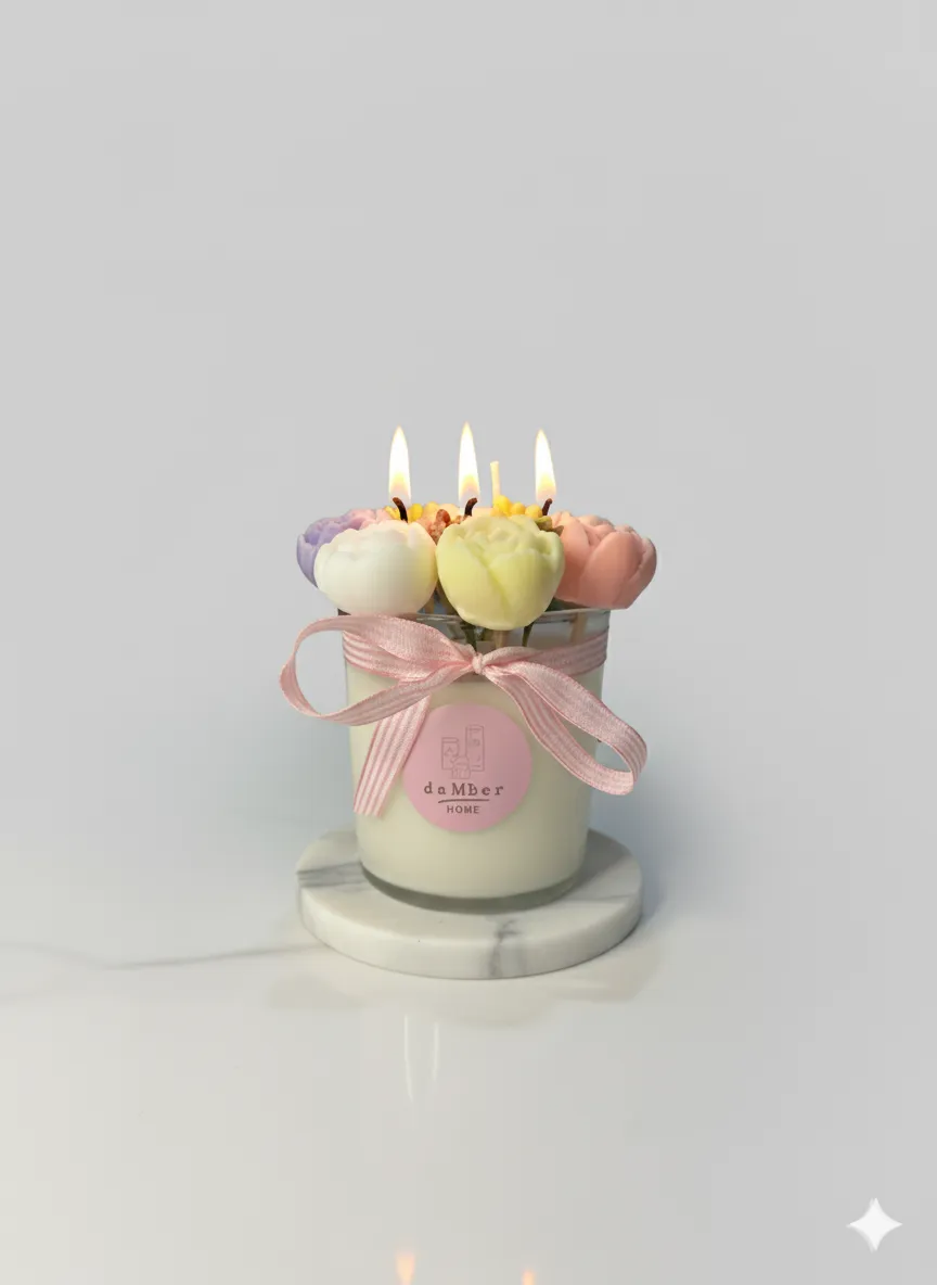 Çiçek Buketi Tasarımlı Cam Kavanoz Mum