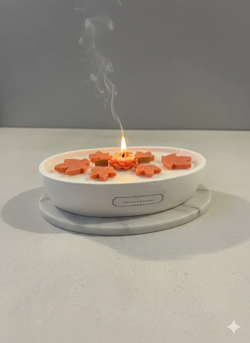 Yaprak Desenli Aromatik Mum - Sonbahar Esintili El Yapımı Dekoratif