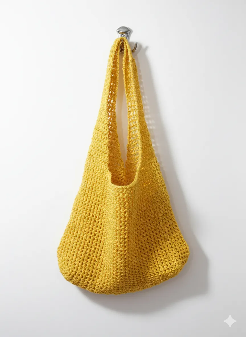 Sarı Renkli Büyük Boy Örgü File Çanta - Çok Amaçlı Kullanım