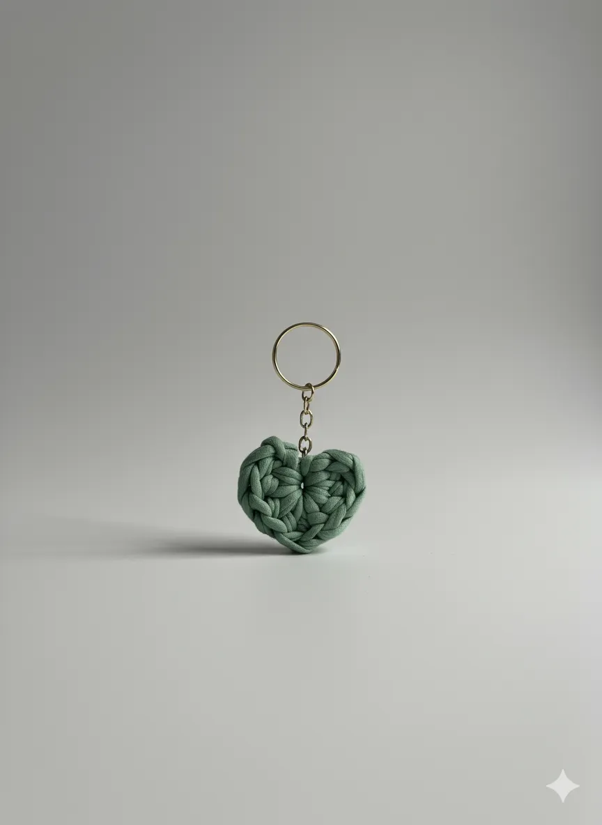 💚 El Örgüsü Kalp Anahtarlık – Mint Yeşili