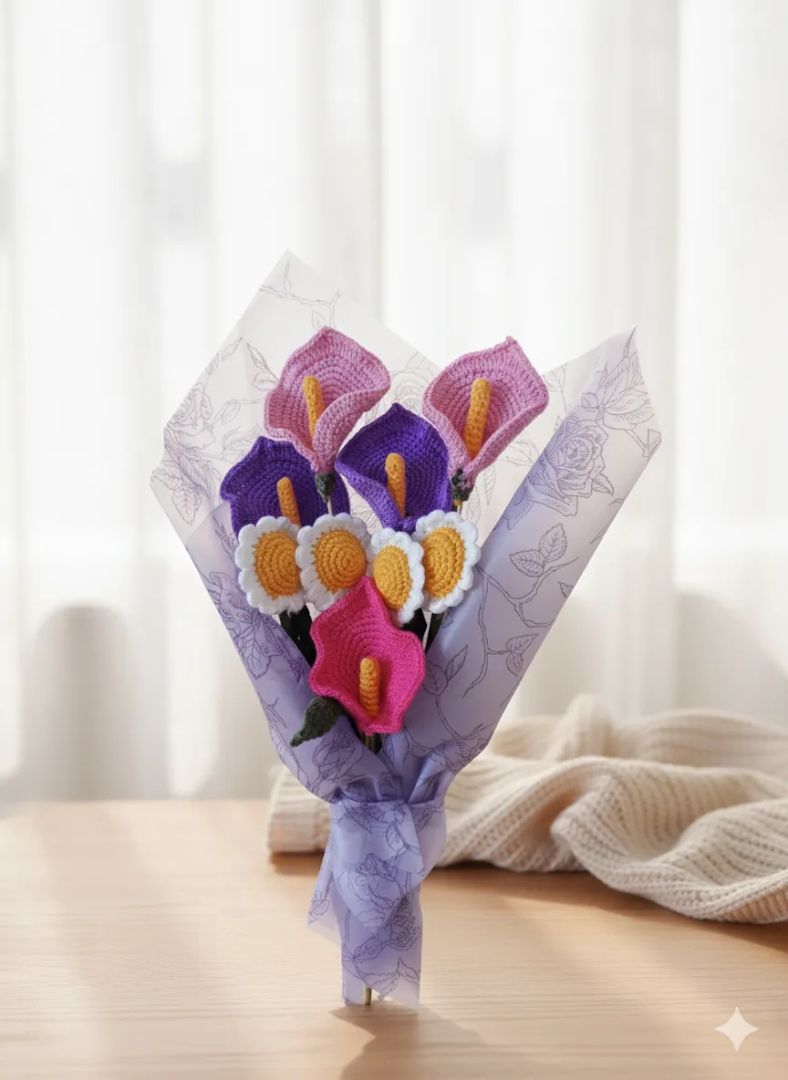 Örme Gala Çiçeği ve Papatya Buketi - El Emeği Amigurumi