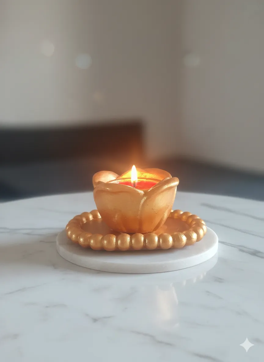 Gold Lotos Kase ve Tabaklı Kokulu Mum