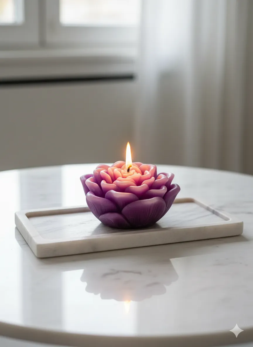 El Yapımı Mor Şakayık Çiçeği Mum - Dekoratif Parafin Mum Hediyelik