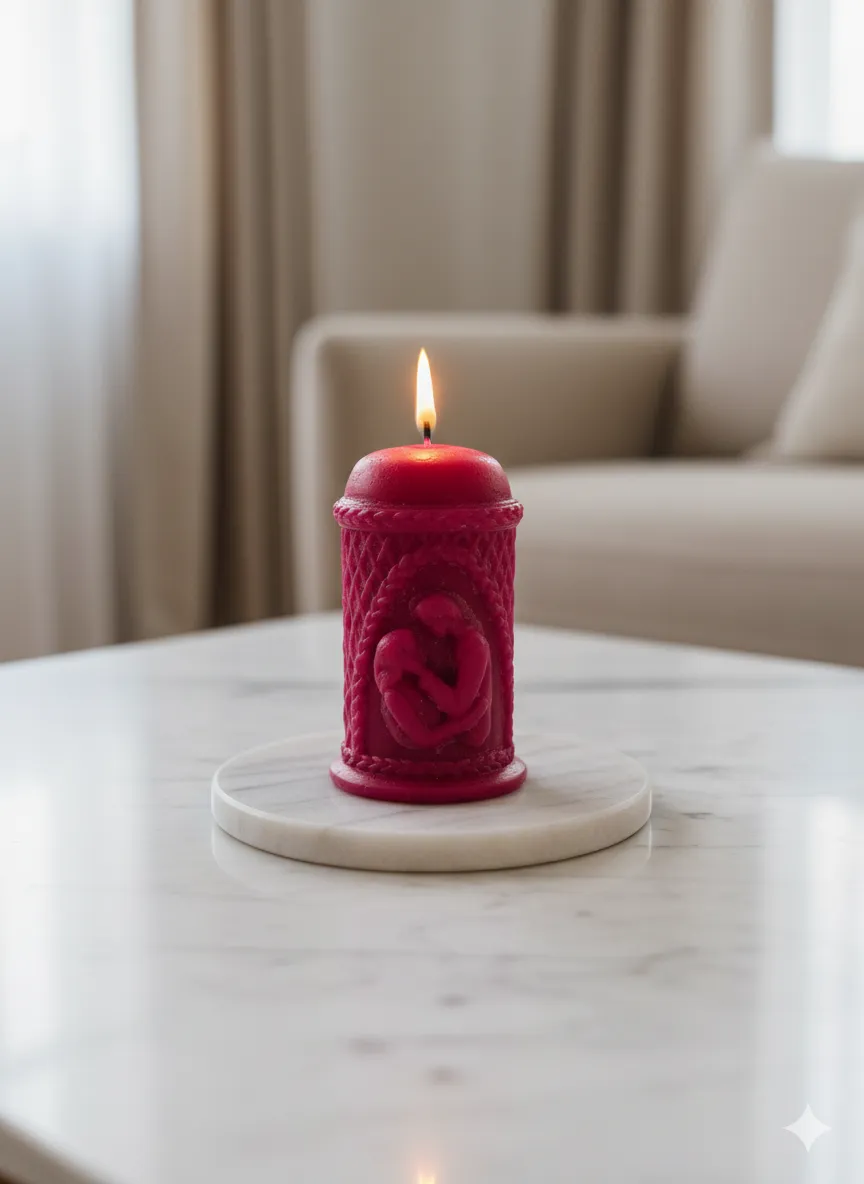 Pembe Romantik İnsan Figürlü Çift Silindir Silikon Mum - Dekoratif