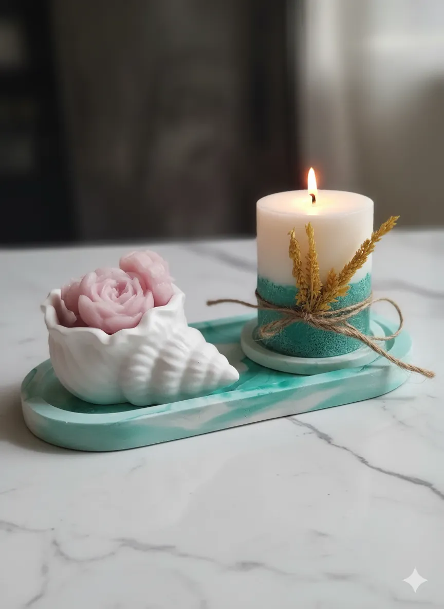 Deniz Kabuklu Mum ve Deniz Temalı Dekoratif Mum Seti Tasarımı