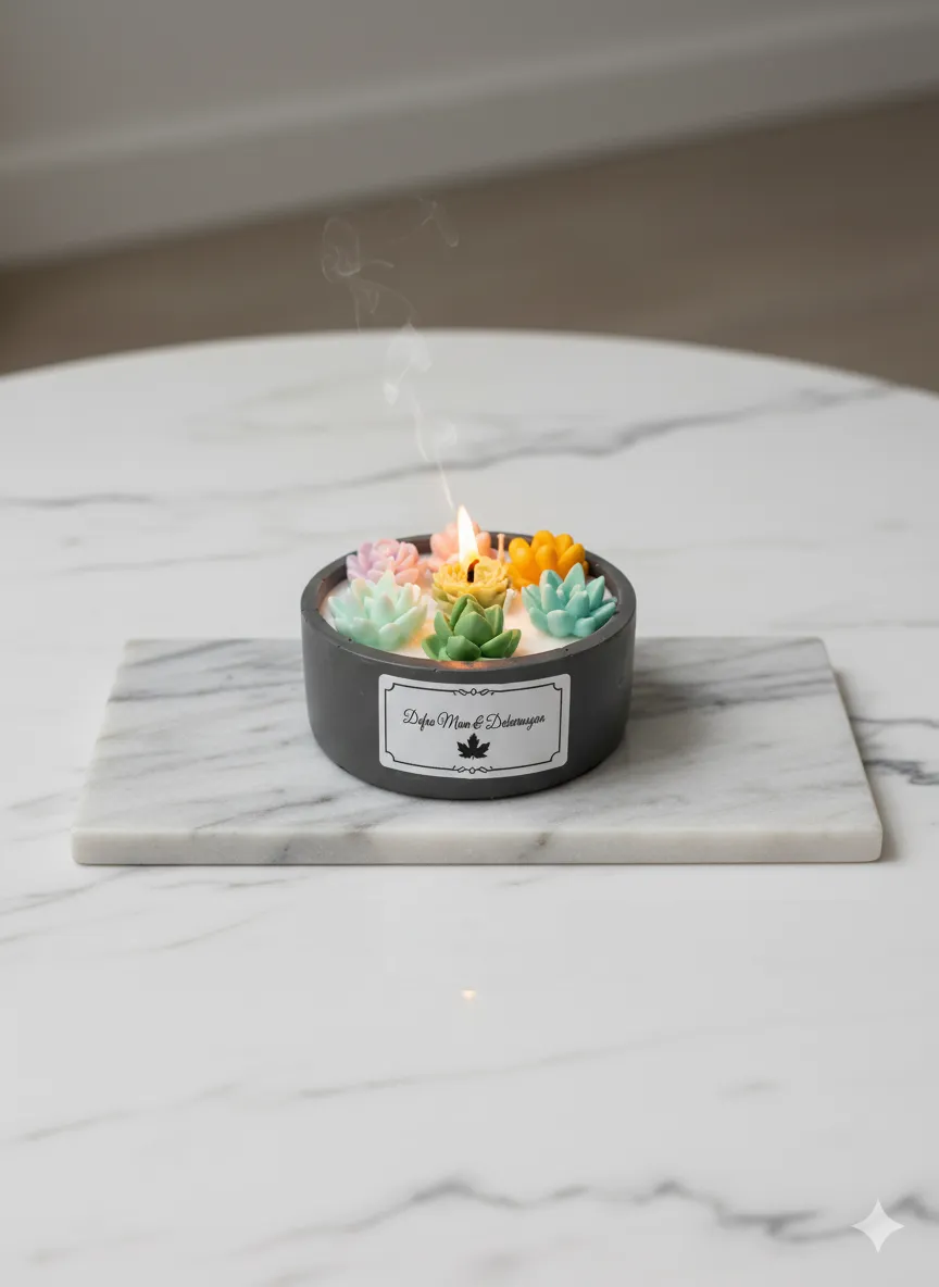 Succulent Garden Candle - Pastel Colored Decorative Handmade