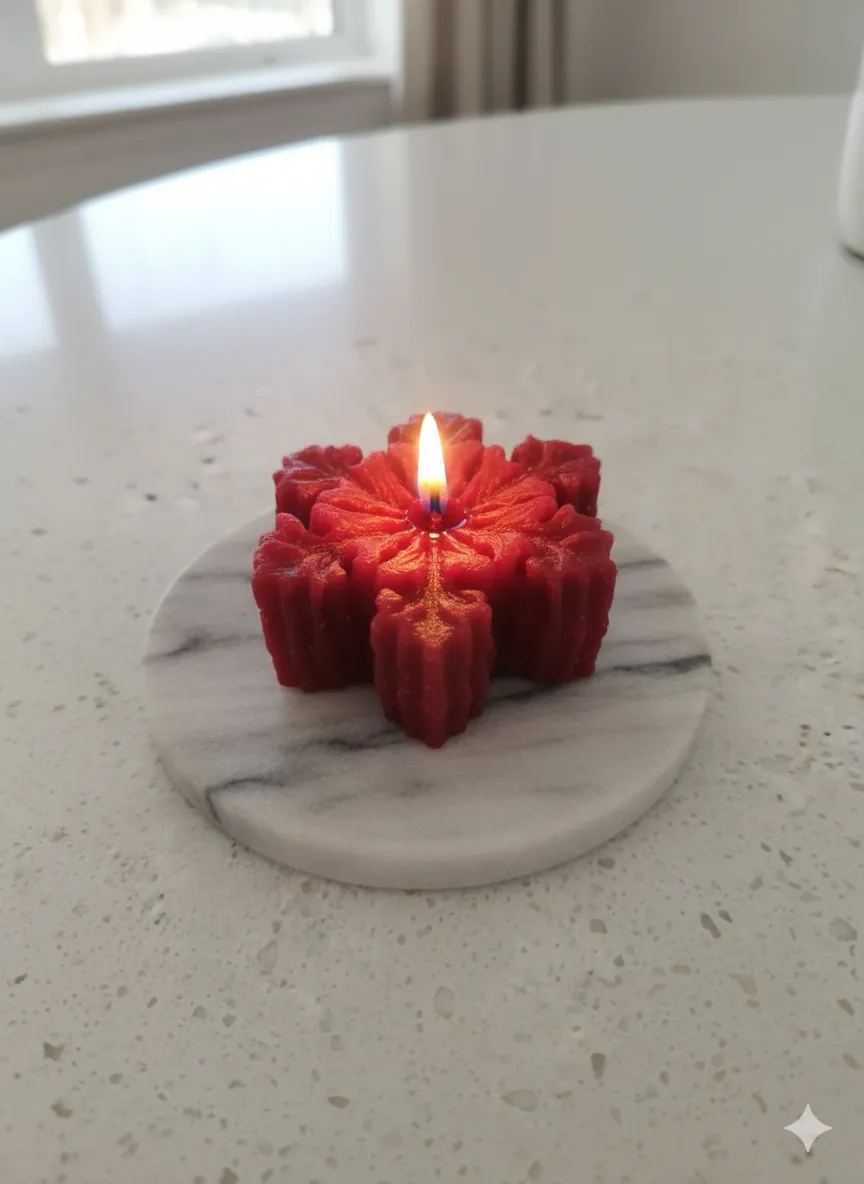 Kırmızı Çiçek Şekilli Dekoratif Mum - Ev Dekorasyonu & Hediyelik