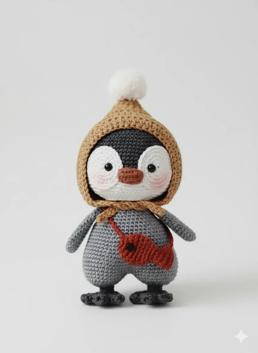 Gri Amigurumi Penguen Oyuncak - El Emeği Bebek Çocuk Hediyesi