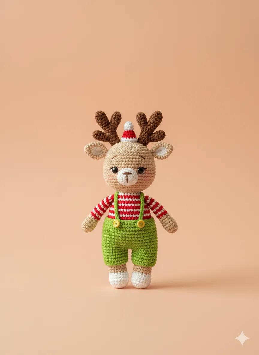 Amigurumi Yeşil Tulumlu Noel Geyik
