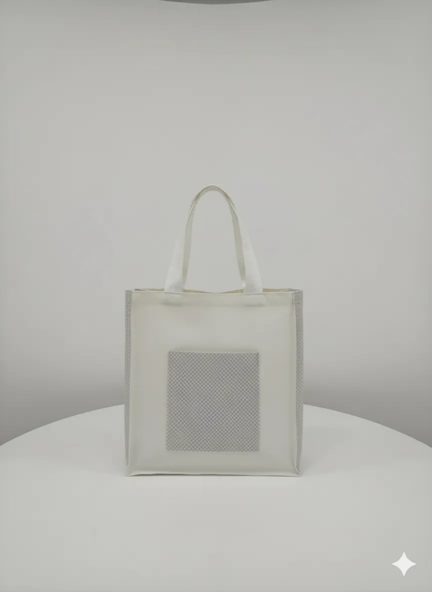 Keten Kumaş El Çantası – Gri Puantiyeli / Omuz ve El Taşımalı Bez Çanta