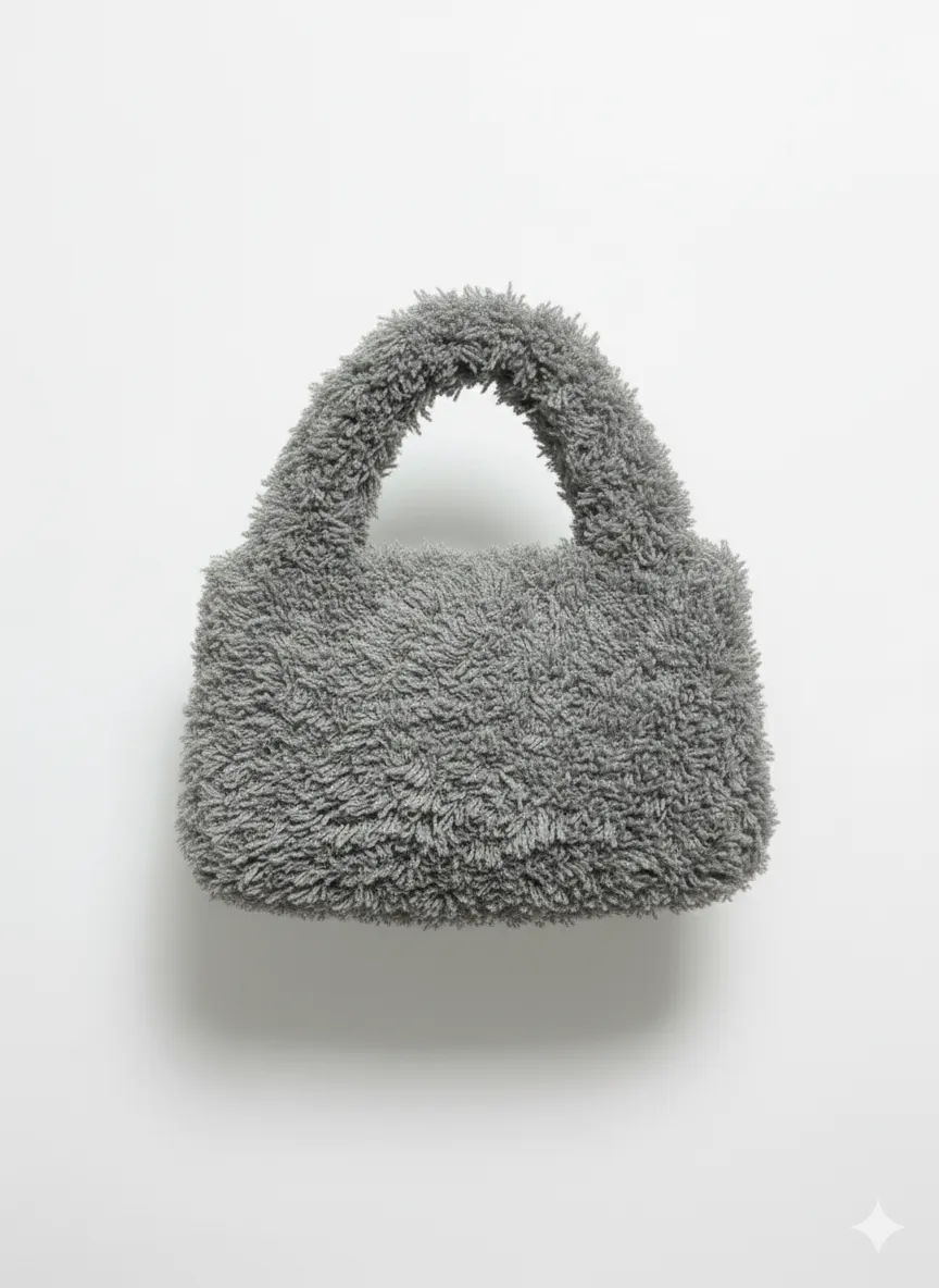Gri Peluş Kadın El Çantası – Yumuşak Dokulu Şık Kışlık Model