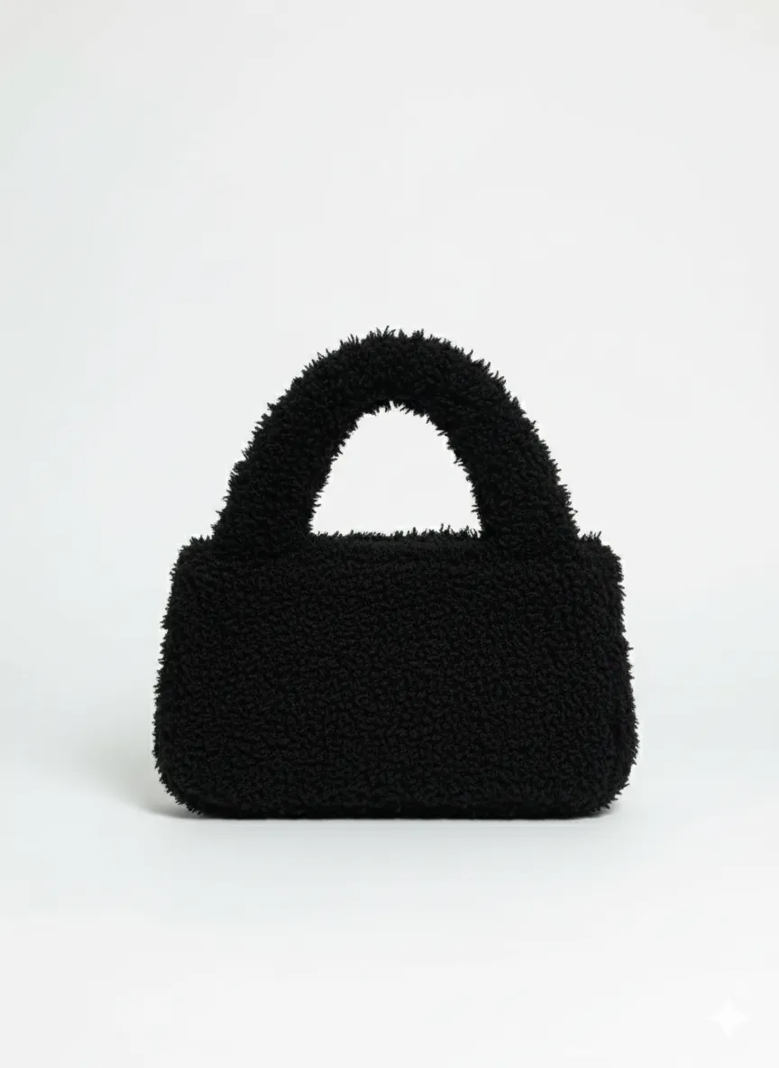 Siyah Peluş Kadın El Çantası – Yumuşak Dokulu Şık Kışlık Model