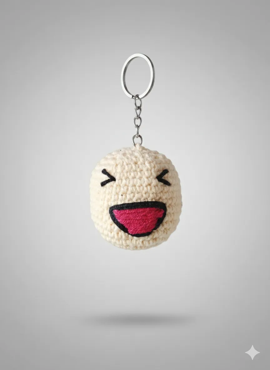 Amigurumi Örgü Emoji Anahtarlık – Neşeli Kahkaha