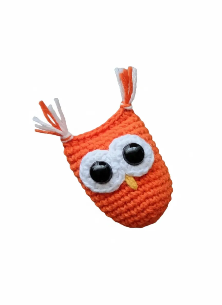El Yapımı Turuncu Baykuş Figürlü Örgü Anahtarlık