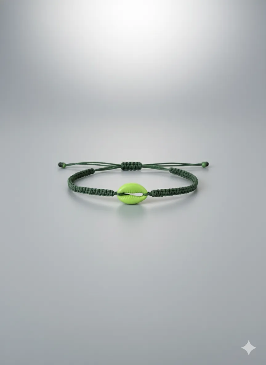 Yeşil Deniz Kabuğu Detaylı El Örgüsü Bileklik