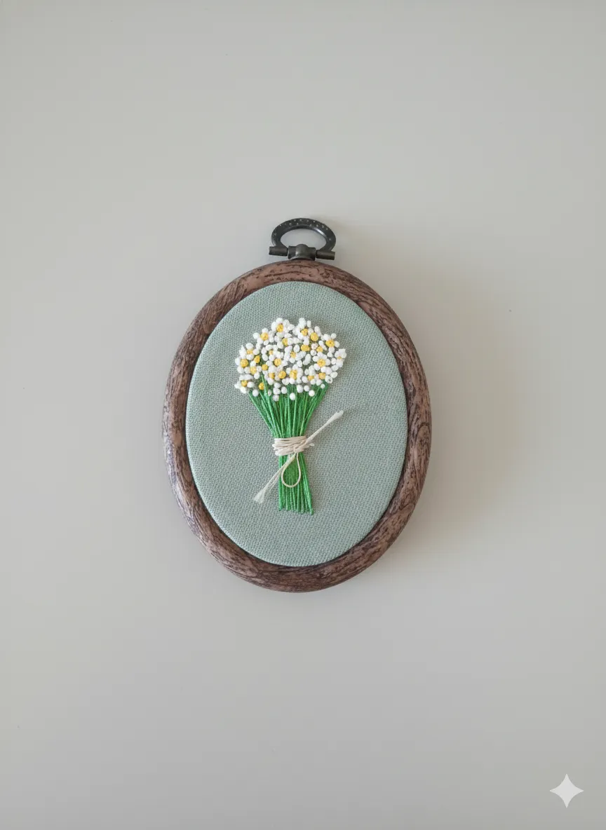 El İşçiliği Çiçek Buketi Nakışlı Dekor Çerçeve