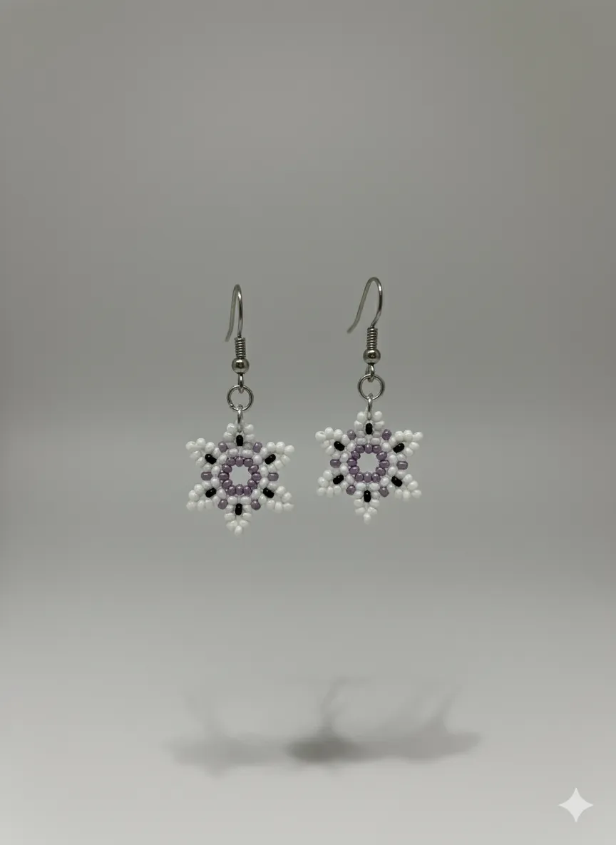 Beyaz Lila Boncuk Küpe