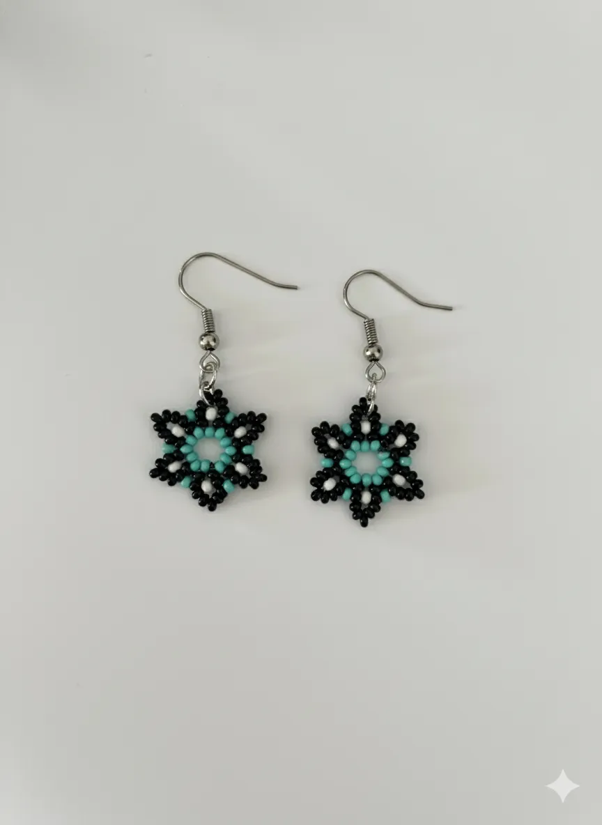 Siyah Turkuaz Boncuk Küpe