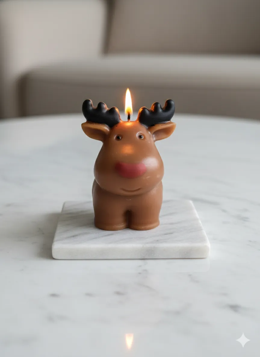Yılbaşı Temalı Geyik Mum – Dekoratif Figür Mum | Kokulu/Kokusuz Seçenekli