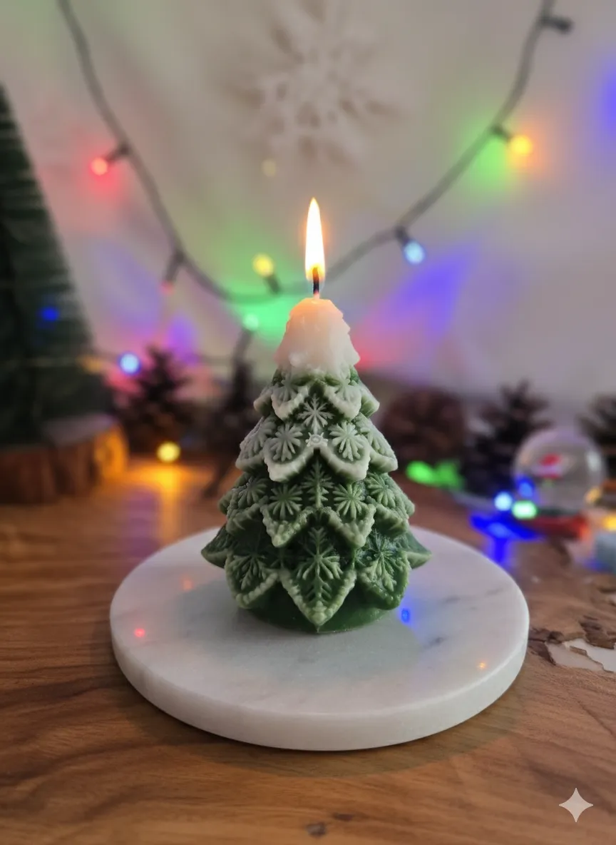 Karlı Çam Desenli Dekoratif Mum – Çikolata Kokulu