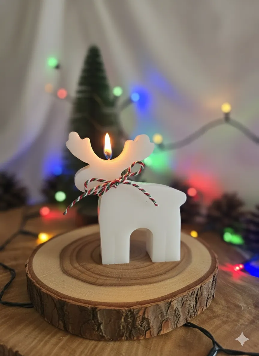 Beyaz Geyik Dekoratif Mum – Çikolata Kokulu