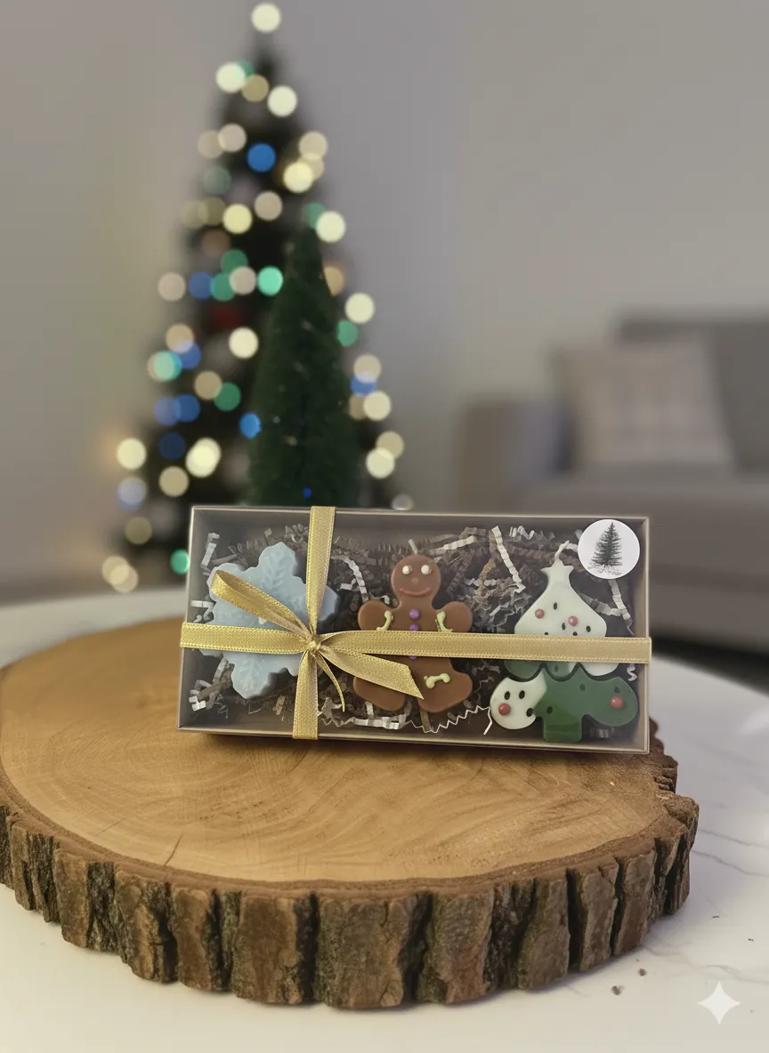 Yılbaşı Özel Üçlü Hediye Seti – Çikolata Kokulu (Kar Tanesi | Kurabiye Adam | Çam Ağacı)