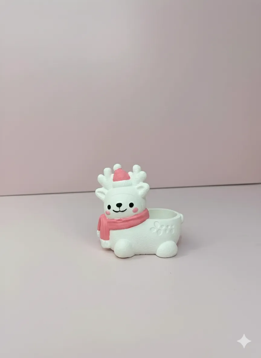 Tiny Reindeer Pembe Şapkalı ve Boyunluklu Sevimli Geyik Figürlü Dekoratif Obje