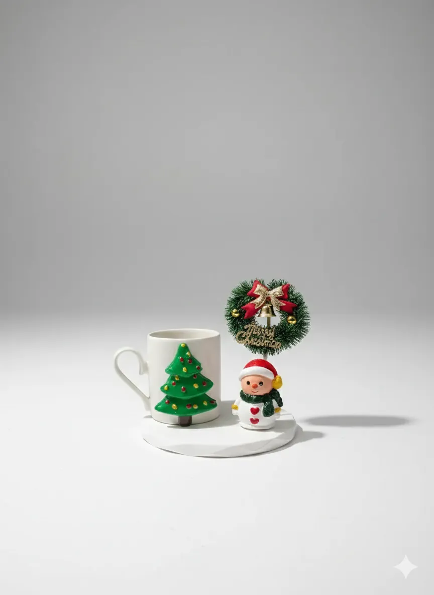 Yılbaşı Temalı Seramik Fincan – Noel Ağacı Desenli