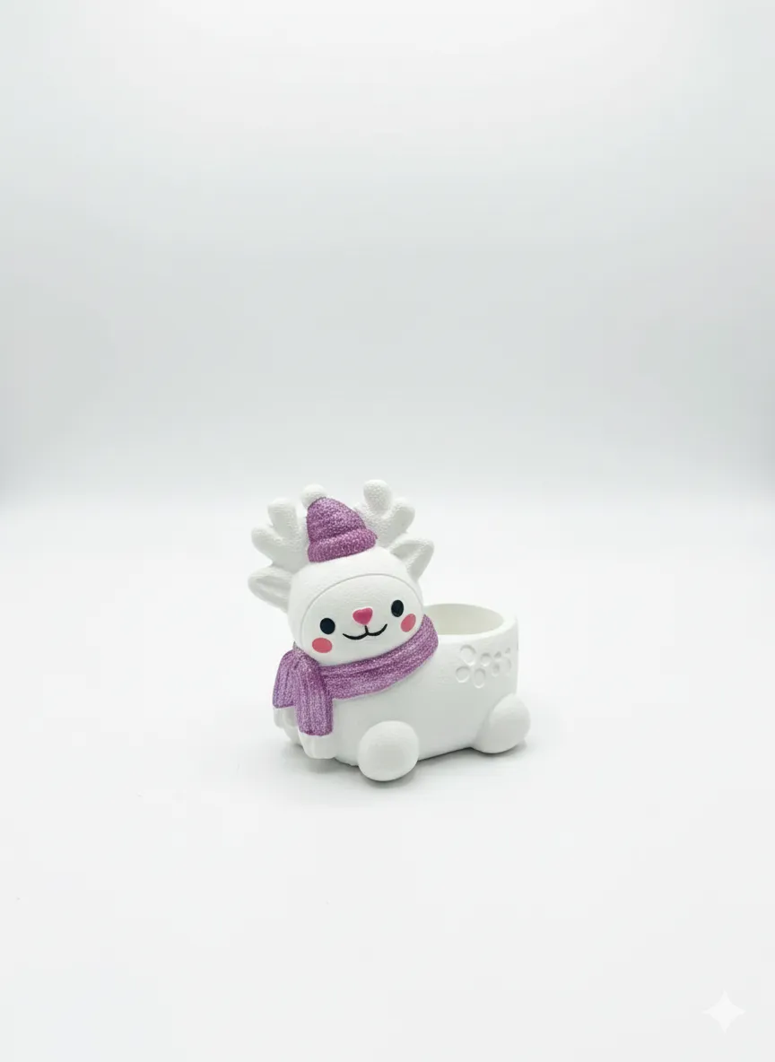 Simli Mor Noel Geyiği Figürlü Mumluk - Tiny Reindeer Temalı