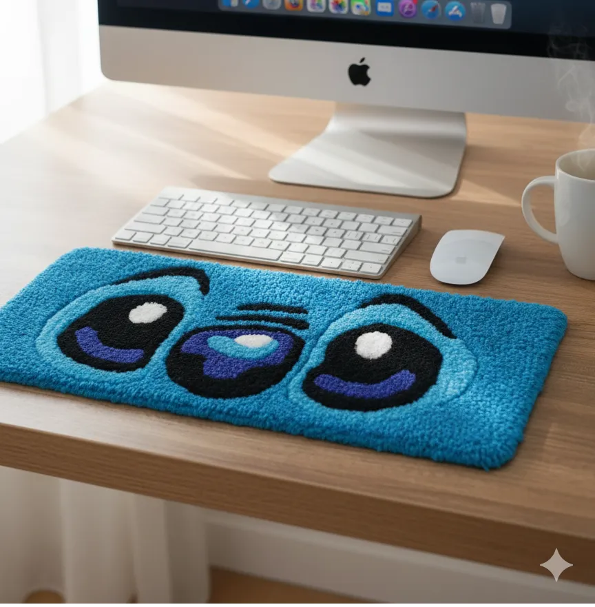 Mavi Tatlı Göz Desenli Klavye Altlığı - Yumuşak Dokulu Halı