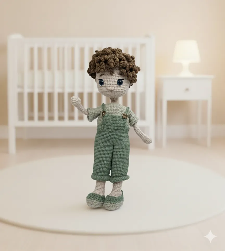 Yeşil Tulumlu El Örgüsü Amigurumi Bebek