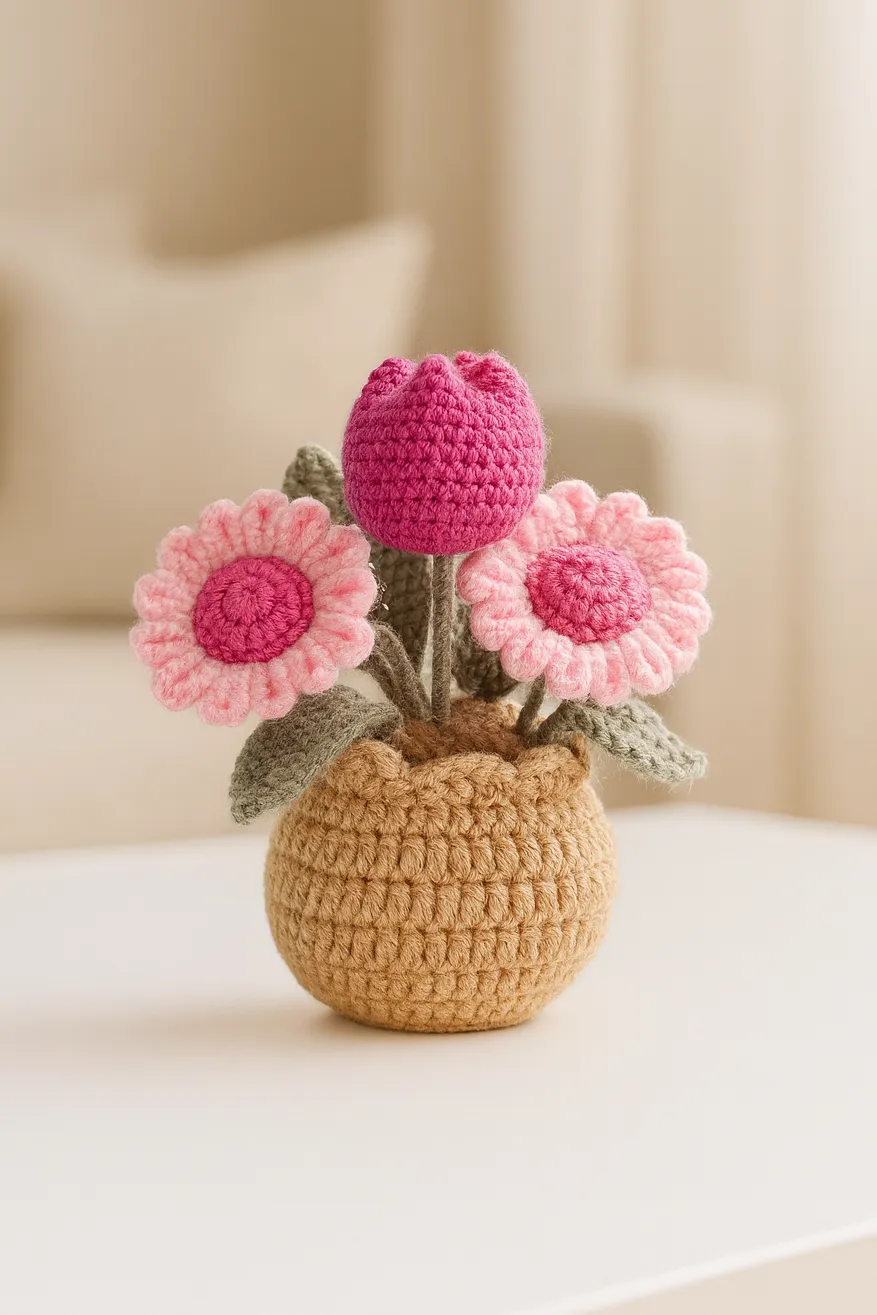 Pink Tulip Daisy Pot