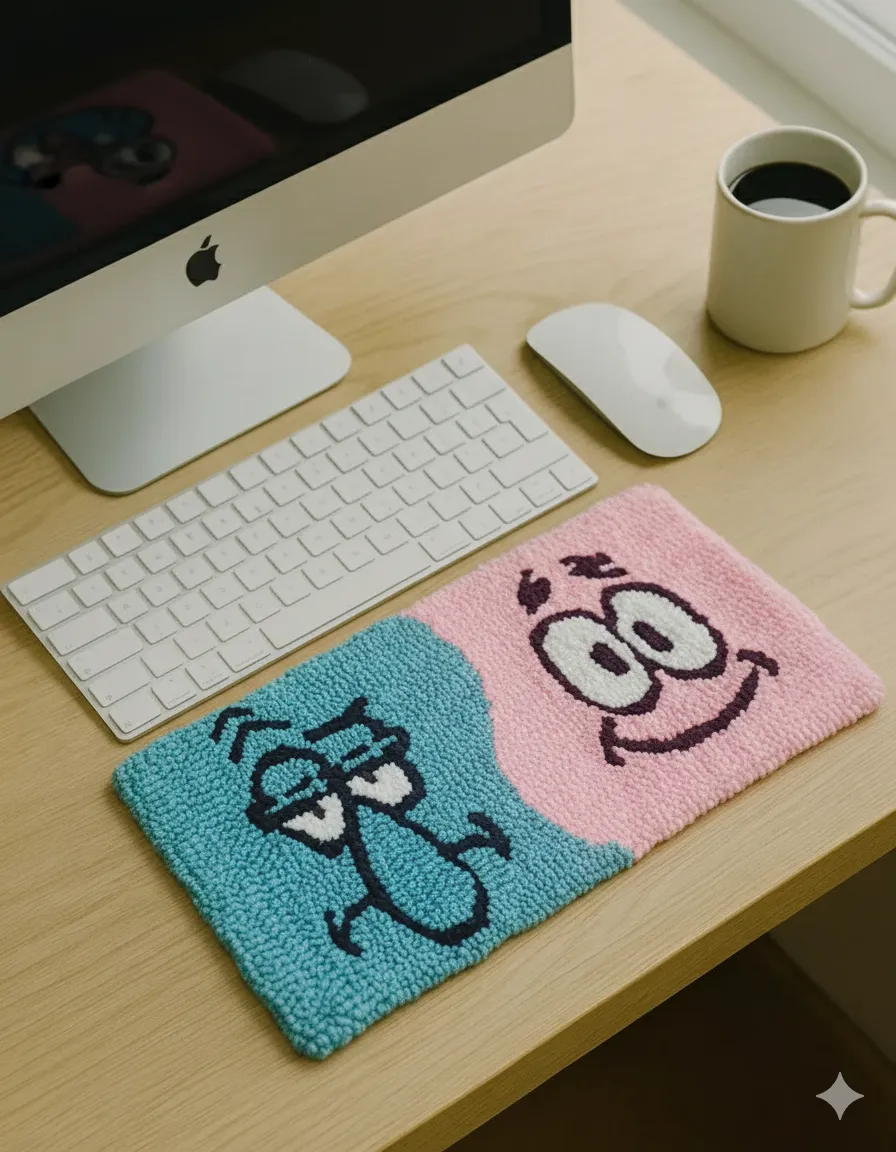 Sünger Bob Temalı Temalı Bilgisayar Klavye Halısı Tufting Dokuma