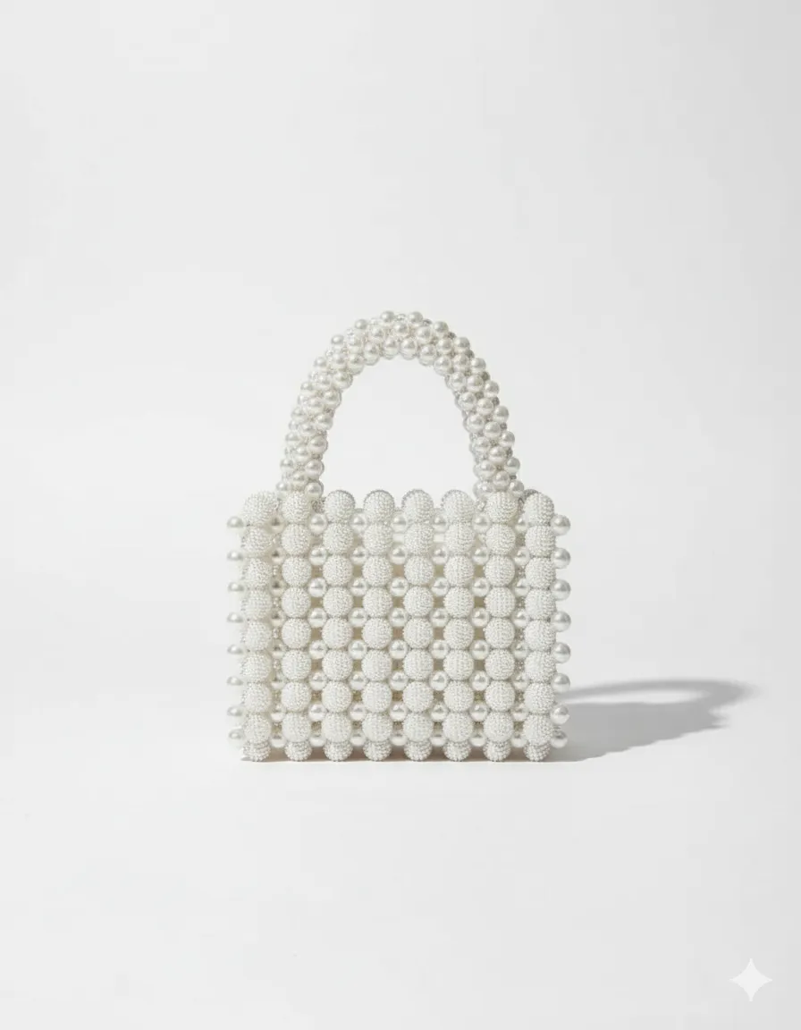 Beyaz İnci Boncuklu Çanta - Özel Tasarım, Şık ve Zarif