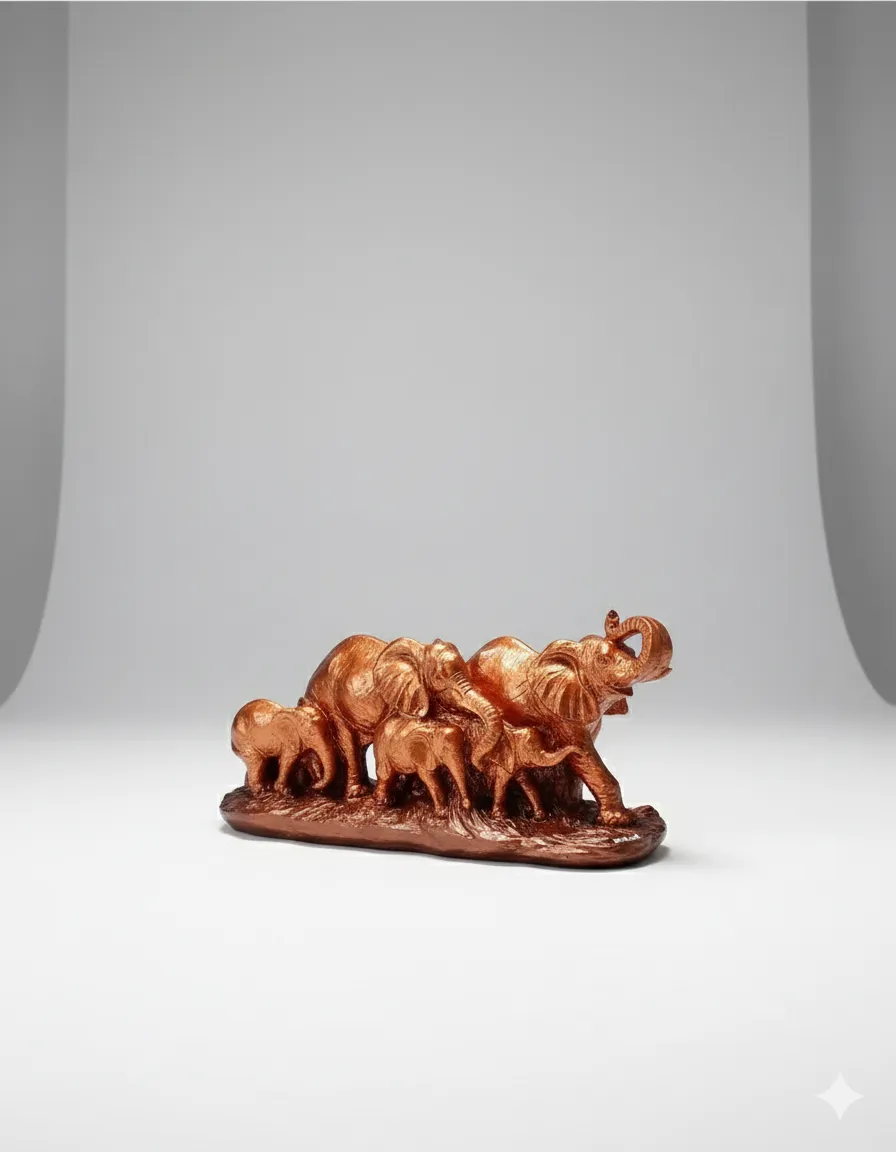 Metalik Renk Seramik Fil Aile Biblo – 7’li Orta Boy