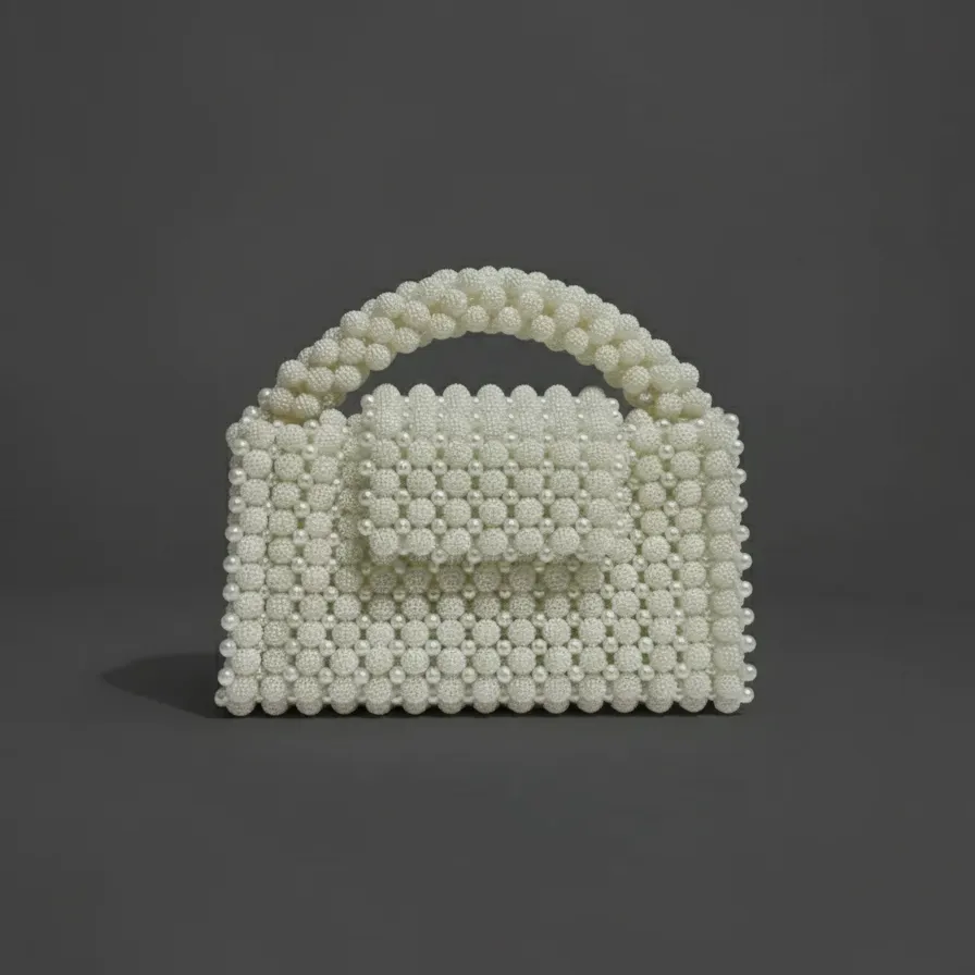 Beyaz İnci Boncuklu Çanta - Özel Tasarım Şık Abiye Çanta