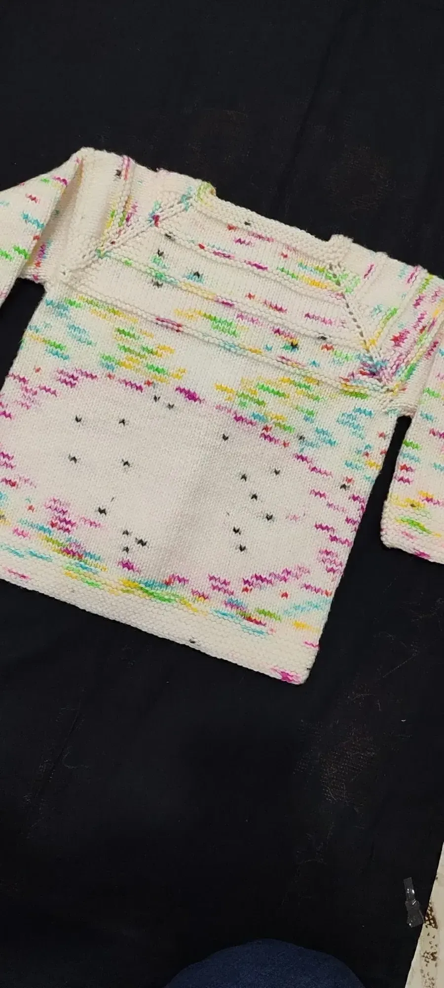 Çocuk Örgü Hırka - Çok Renkli Desenli, Pembe Düğmeli (2-3 Yaş)