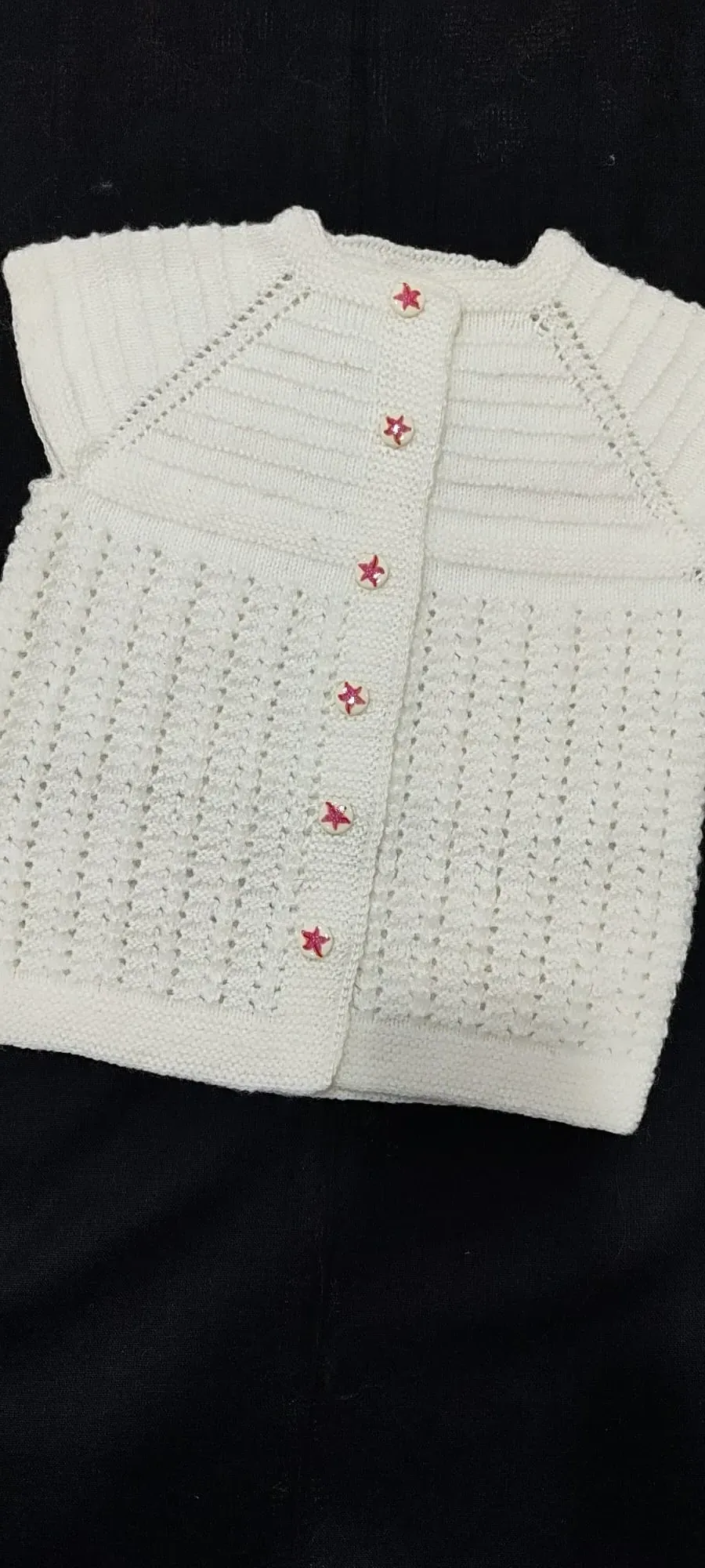 Örgü Çocuk Yeleği - Beyaz, Yıldız Düğmeli, 2-3 Yaş