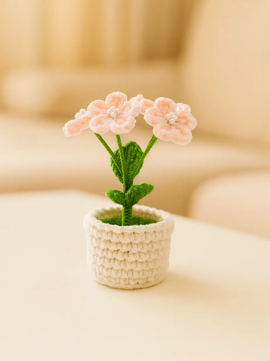 Örgü Unutma Beni Çiçeği Saksı Bitki Dekoratif El Emeği
