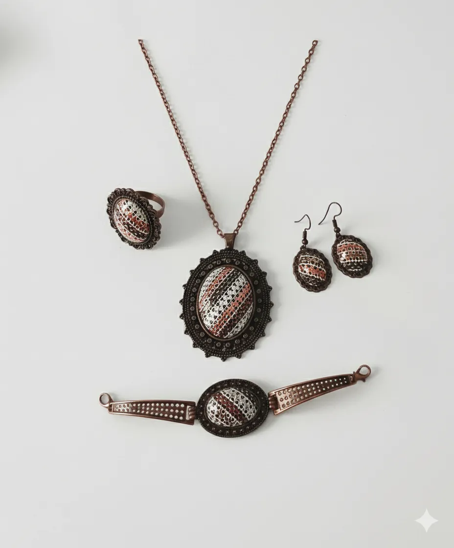 Bakır, Gümüş ve Gri detaylı Tel Kırma Kolye/Bartın Sanatı