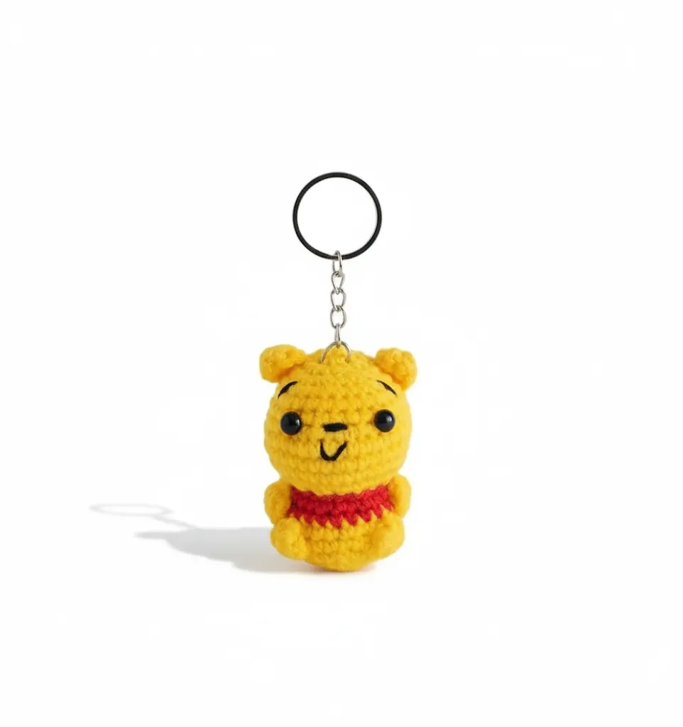 Yellow Colored Hand Knitted Keychain Bag Ornament