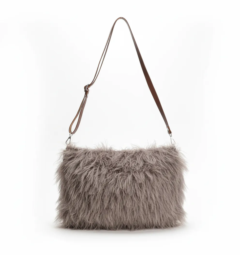 Faux Fur Yarn Large Canvas Bag